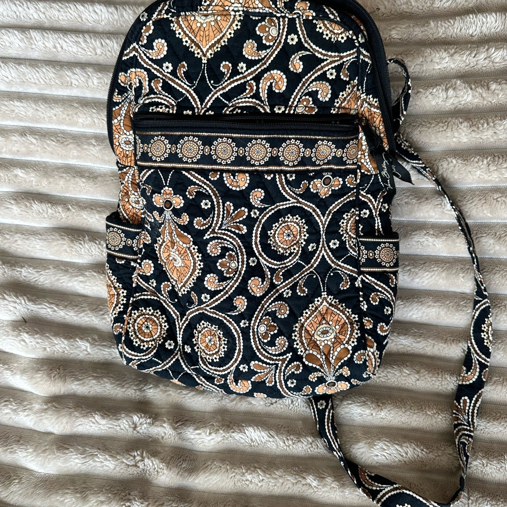 Vera Bradley cafe Latte Black and Gold Paisley Backpack
